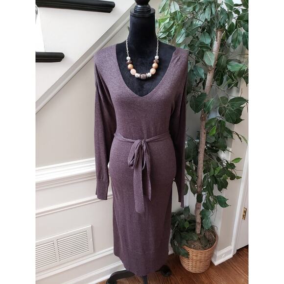 Terra & Sky Dresses & Skirts - Terra & Sky Maxi Dress Womens 2X Brown Deep Neck Tie Waist Raglan Sleeve & Hem